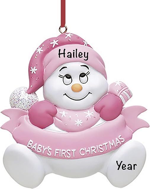 Baby's First Christmas Ornament 2022 - Polyresin Pink Snow Baby Ornaments for Christmas Tree - My First Christmas Baby Girl Ornament 2022 - Personalized Baby Gifts for Newborn Girl