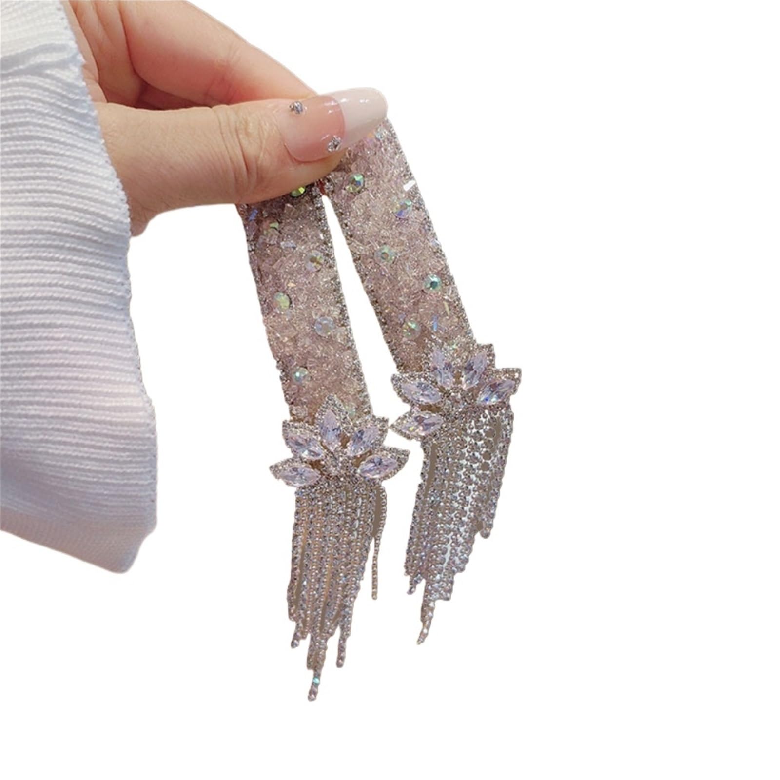 Forcine per Capelli Crystal Tassel Hair Clip Side Forehead Bangs One-Word Accessory Ornament(Two Pack(Light Pink)