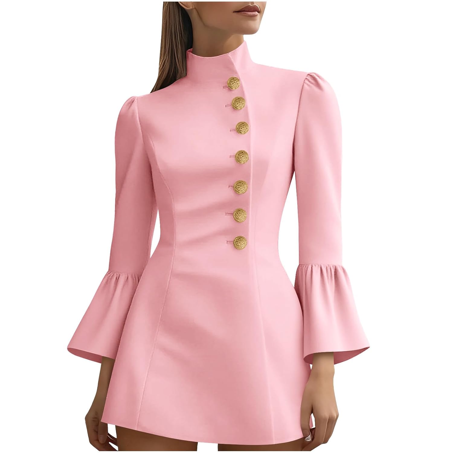 Womens Long Sleeve Mini Dress Fall Trendy Casual Dressy Business Work Crewneck A Line Flowy Formal Dresses