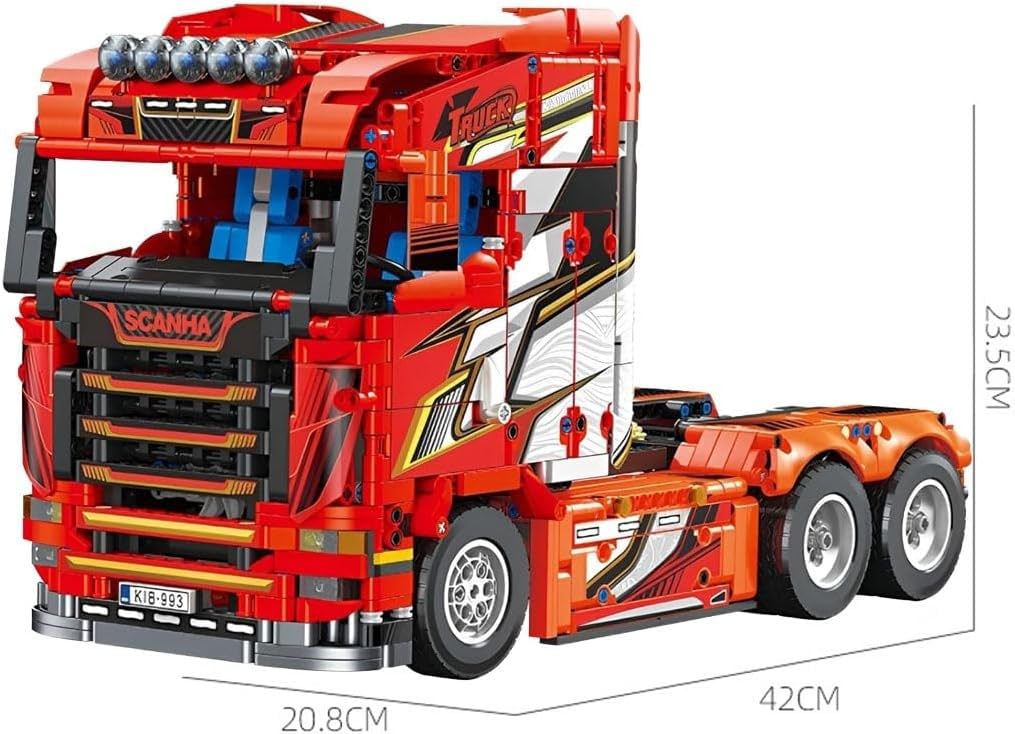 Sportwagen LKW Bausteine Bausatz, 1708 Teile Scania Sattelzug Modell Set, MOC Auto Klemmbausteine Schwerlast Baufahrzeug Spielzeug, Sammlerstücke Geschenke für Erwachsene und Kinder