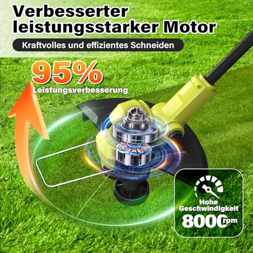 Akku Rasentrimmer,Elektro Rasentrimmer mit 2 X 2.0Ah Akkus und Ladegerätn,Schnittbreite 300mm Freischneider mit TIPP-Automatik Fadennachführung 8Fadenspulen,Trimmer Gartenkantenfräser für Garten, Hof