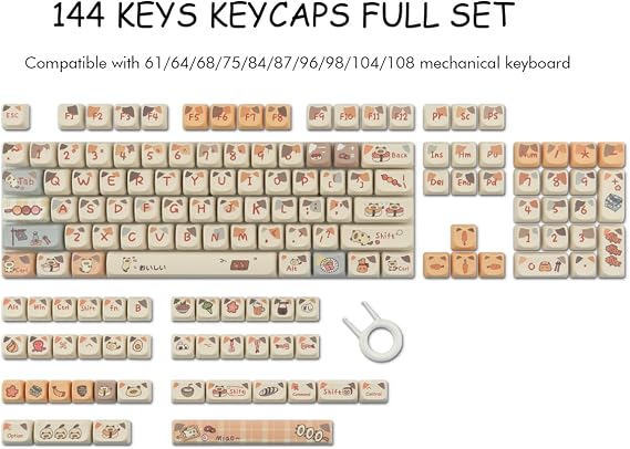 PBT Keycaps 144 Keys Cute Keycaps Sushi Cat Keycap