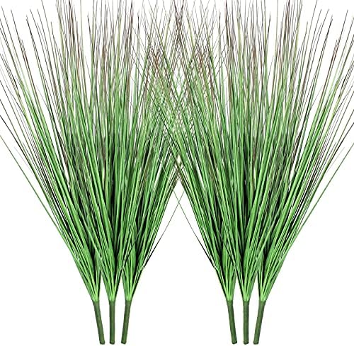 BANNINEO 27" Artificial Plants Greenery Wheat Grass for Indoor, UV Resistant Realistic Faux Fake Shrubs Plant Onion Grass for Home, Office, Living Room, Garden, Patio(6-Pack)