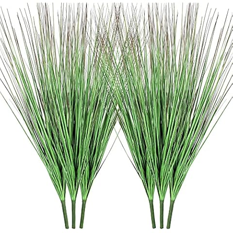 BANNINEO 27" Artificial Plants Greenery Wheat Grass for Indoor Outdoor, UV Resistant Realistic Faux Fake Shrubs Plant Onion Grass for Home, Office, Living Room, Garden, Patio(6-Pack) Cover