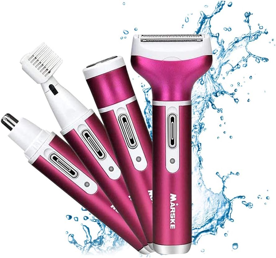 Women 4 in 1 USB Rechargeable Electric Epilator Hair Shaver Ladies Electric Trimmer Remover Waterproof Razor for Bikini Area /Nose/ Armpit/Eyebrow/Facial Hair Painless Shaver