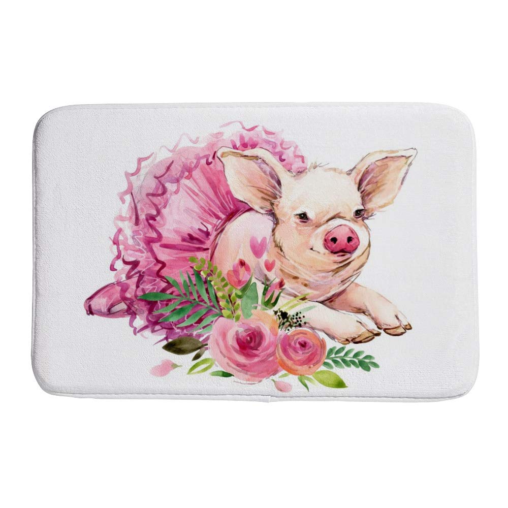 Tapis de bain antidérapant fini les glissades velours corail cochon aquarelle