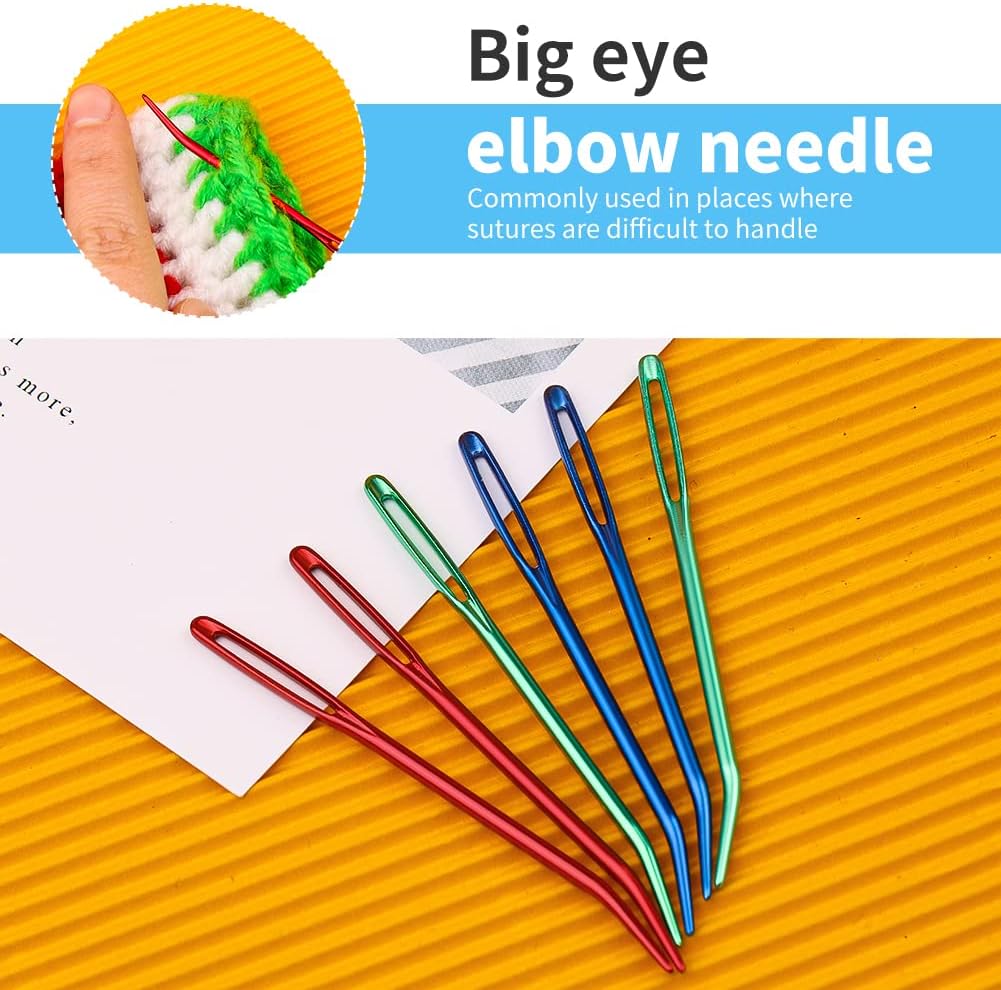 FTEVEN 45 Pieces Knitting Loom Hooks Set, Colorful Large Eye Bent Tapestry Needles, Plastic Large Eye Needles, Knitting Loom Needles with Knitting Needle Markings for DIY Handicrafts