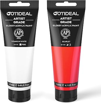 GOTIDEAL Acrylic Paint Titanium White and Scarlet Red Tubes 120ml, 4.1 oz Glossy