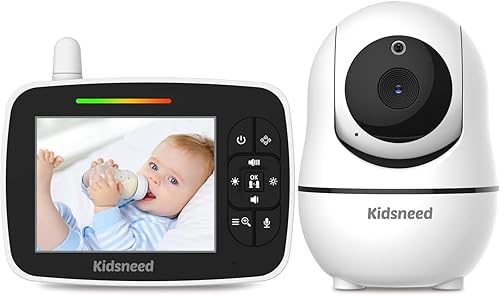 Kidsneed Monitor de bebé - Monitor de bebé con pantalla de 3.5 pulgadas con cámara y audio, zoom panorámico remoto, visión nocturna, modo VOX,