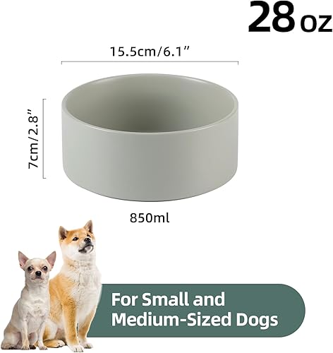 Miniatura 2 de Ceramic 6.1inch Non-Slip Dog Food and Water Bowl for Small & Medium Breed Dogs,Pet Bowl for Replacement, Protects Cervical Spine (Grey)