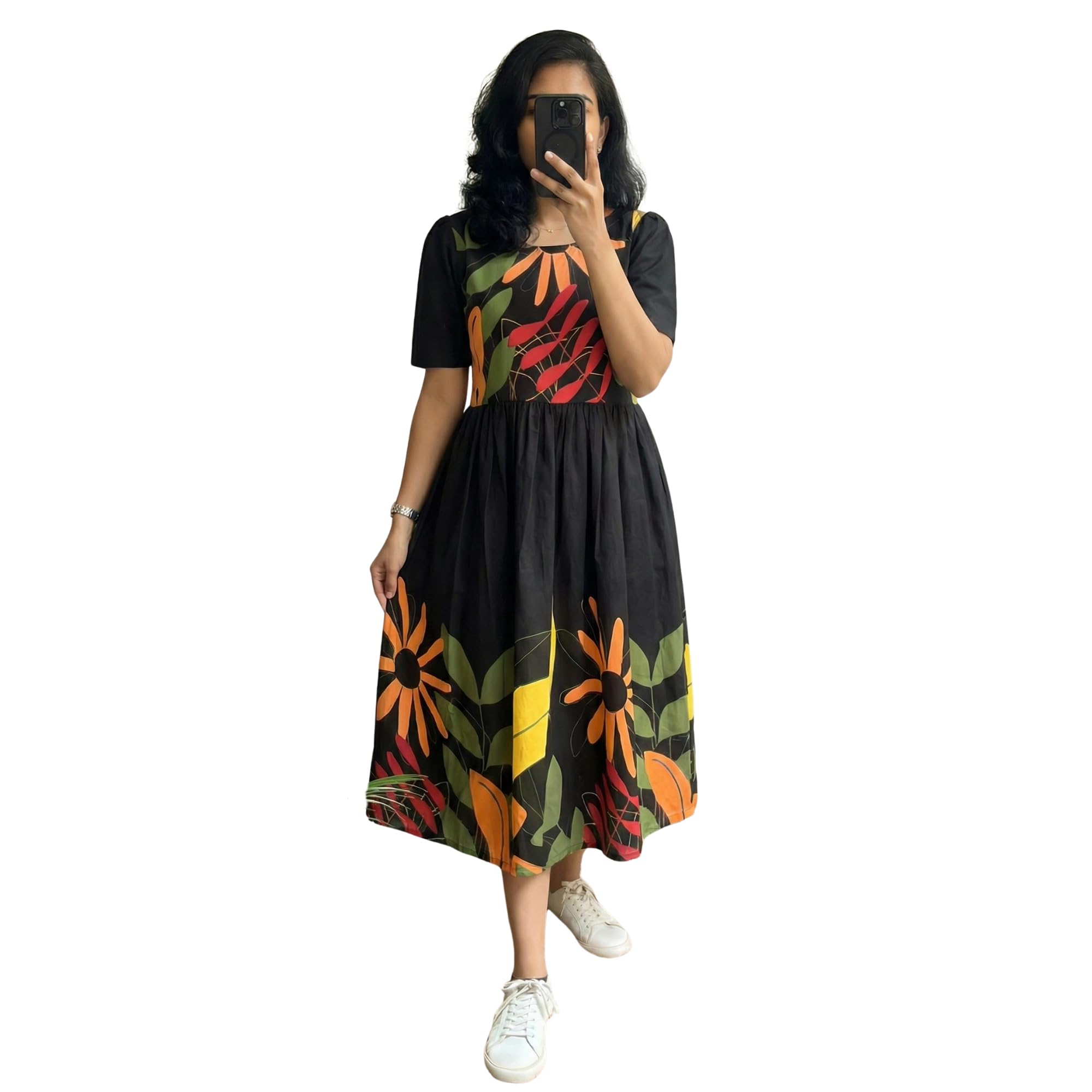 Women Printed Dress | Rayon Midi One Piece Dress with Round Neck and Half Sleeves | Casual Frock for Women | Everyday Western Dress for Women-image-31