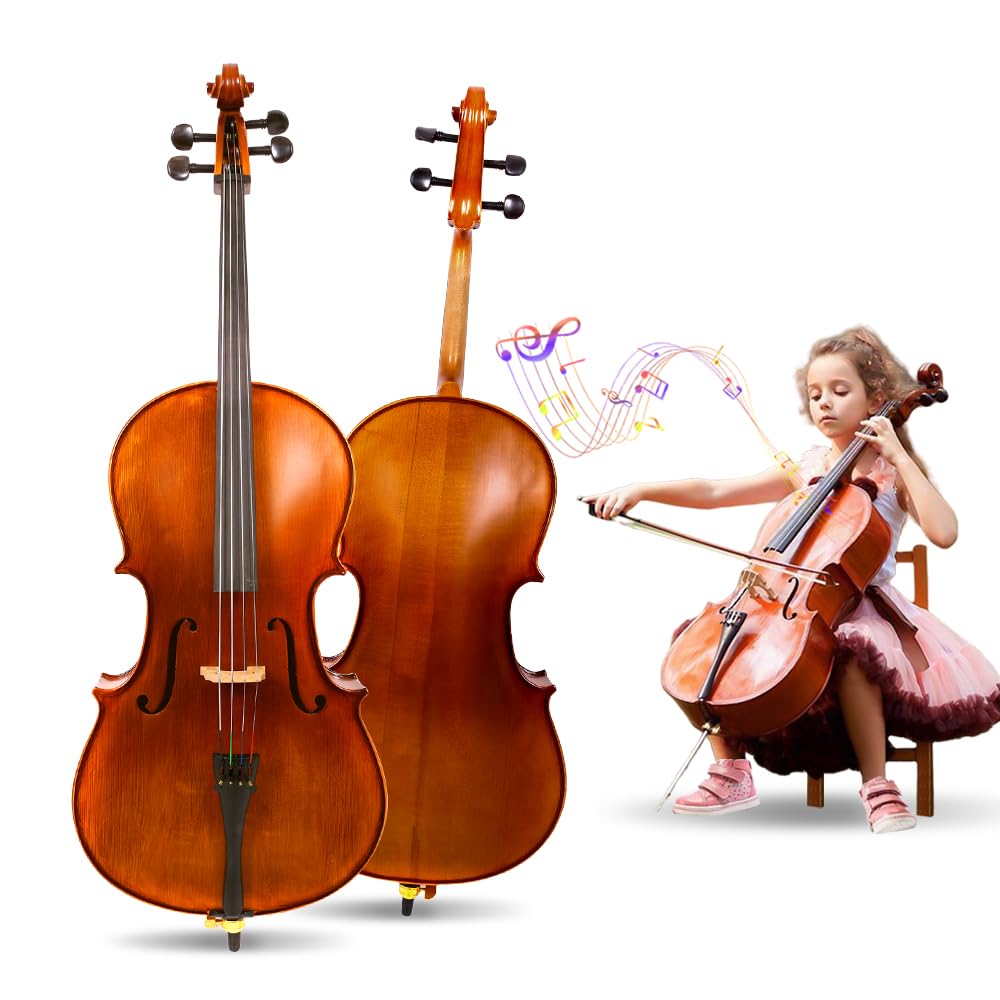 Vetimobato Acoustic Cello 1/4 Size Handmade Solid Wood Spruce Wood Top Maple Wood Back Cello Instrument with Bag & Bow (4 string 1/4 Cello Brown)