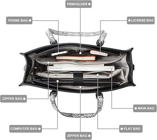 Miniatura 5 de Bolsa para laptop de 15.6 pulgadas para mujer, bolsa de mano de cuero con clase, maletín para computadora para el trabajo, bolso impermeable, juego