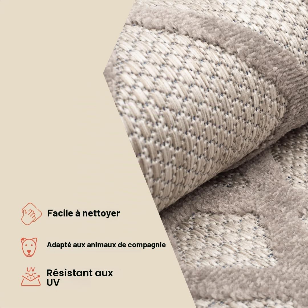 TAPISO Patio Tapis d'Extérieur Beige Multicolore Coloré Fleurs, Résistant aux Intempéries et Facile d'entretien, Anti-UV – Idéal pour Terrasse, Balcon et Jardin 90 x 150 cm