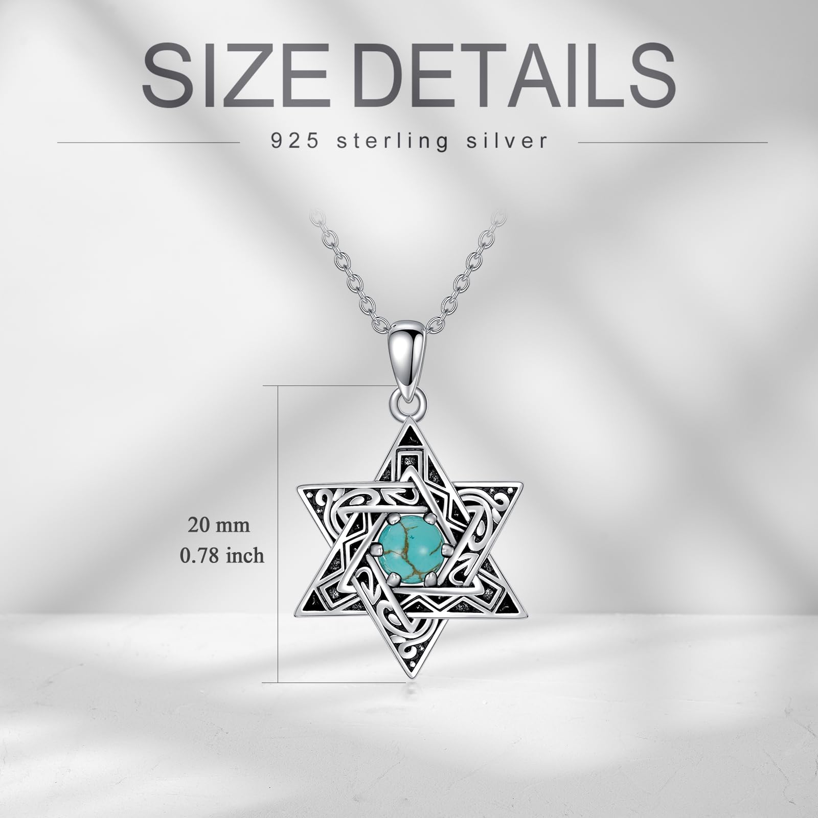Collana con stella di David, in argento Sterling 925, con ciondolo a forma di stella di esagramma turchese, gioiello religioso ebraico, regalo per donne, Argento sterling
