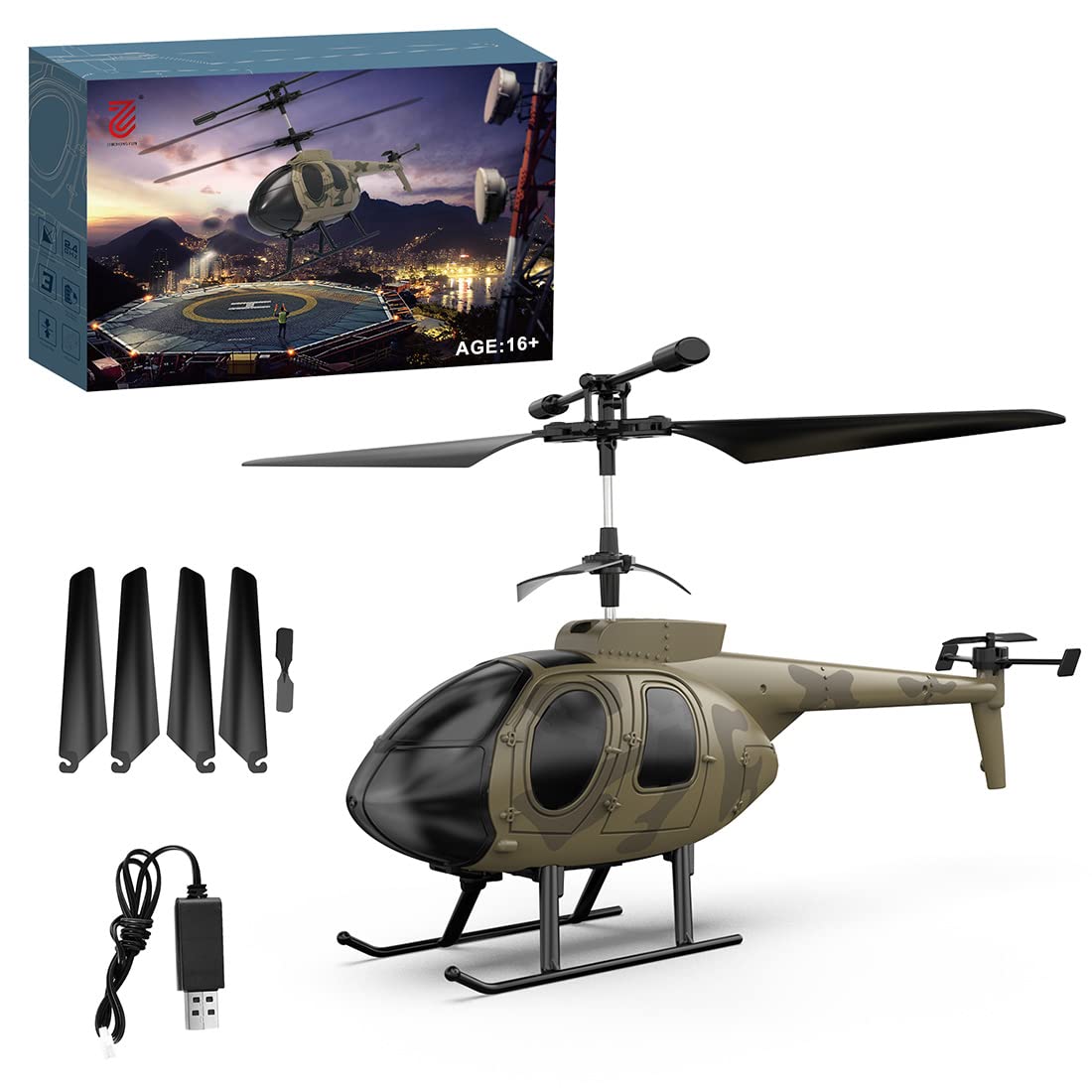 Elicottero telecomandato per adulti, MD500 2.4G RC 4CH 6 assi giroscopio RC elicottero, mantenimento dell'altitudine, supporto foto e video, adulto per principianti (versione RF/verde)