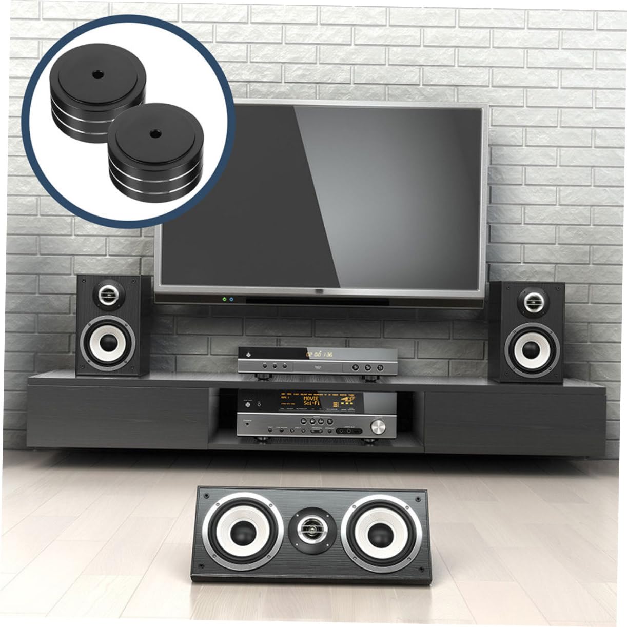 KOMBIUDA Piedini Isolanti per Altoparlanti Neri 4 Pezzi, Lega di Alluminio e Gomma, Supporto Antiurto per Subwoofer e Casse Audio Hifi