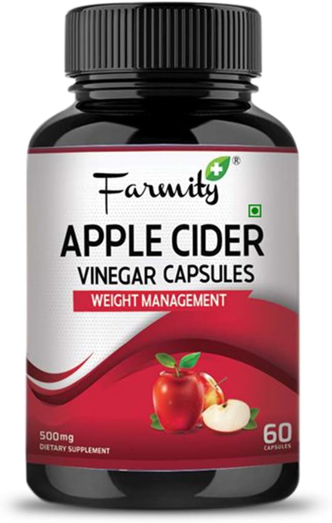 Farmity Apple Cider Vinegar Capsules -Weight Management, Digestive Health, Detoxification, Immunity Booster, Metabolism Boost, Antioxidant, Skin Health, Energy Booster - 60 Capsules