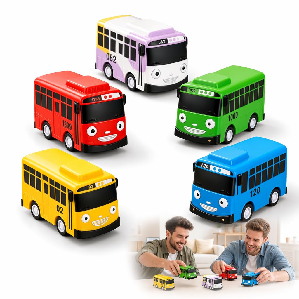 KYEDGC 5Pcs Buses Set, Pull Back Bus, Red Green Purple Yellow Blue