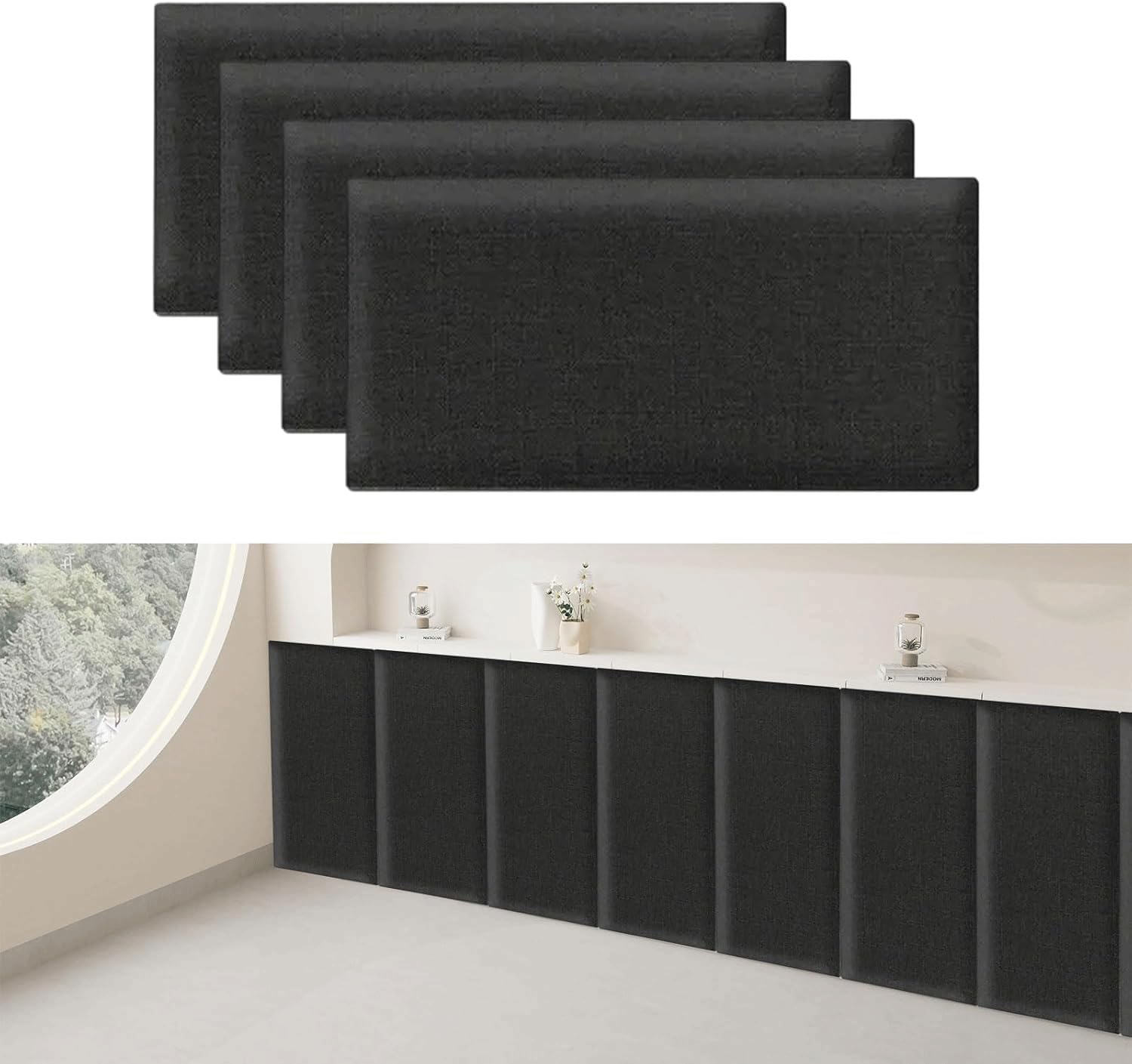 Qymlsh Black Upholstered Padded Wall Panels, 40X20cm Anti Collision Wall Padding, Peel And Stick Headboard Panel, Thicken Tatami Wall Stickers Shockproof Wall Cushions For Bedroom Play Room(Black)