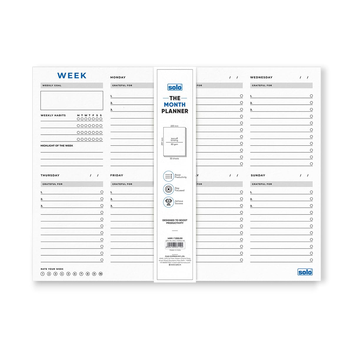 SOLO Weekly Planner – 50 Undated Tear-Off Sheets, 80 GSM Organizer for Tracking Productivity, Scheduling, To-Do Lists, Goals & Budget – Ideal for Office, Home, and School (Minimalist)-image-27