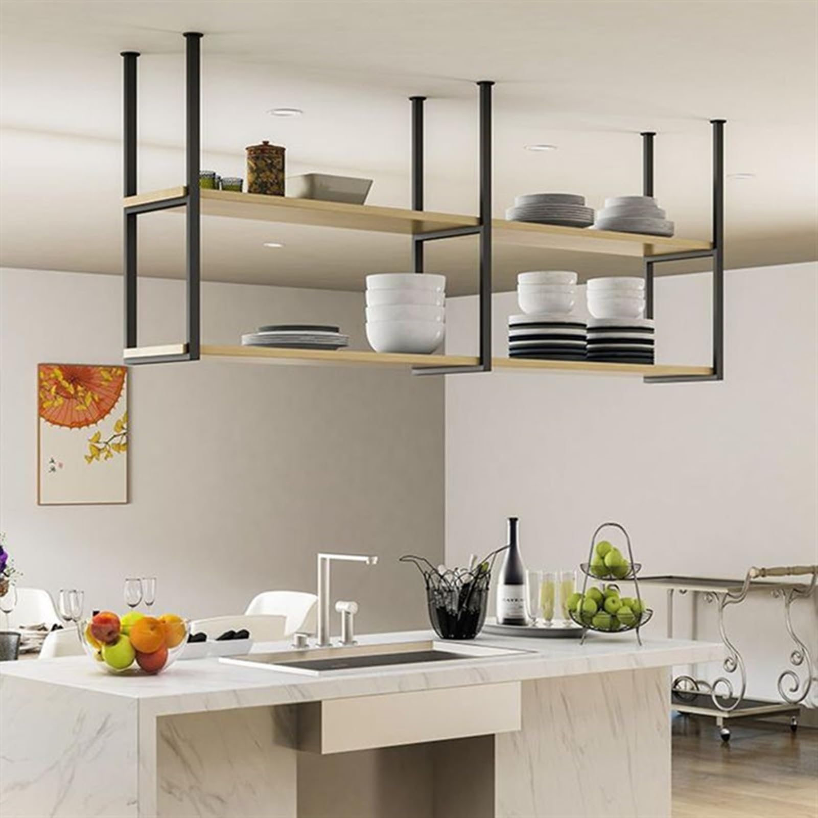 Étagère de rangement suspendue au plafond 80x30x80 cm pour salon et fleurs