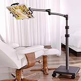 iPad Tablet Floor Stand with 5-Axis Adjustable Arm for Bed, Sofa, or Chair