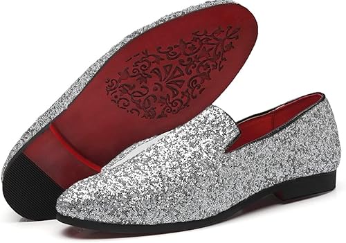 Miniatura 7 de Haza Pairs Pantuflas brillantes para hombre, con lentejuelas metálicas, con textura, esmoquin con purpurina, mocasines de graduación, zapatos de