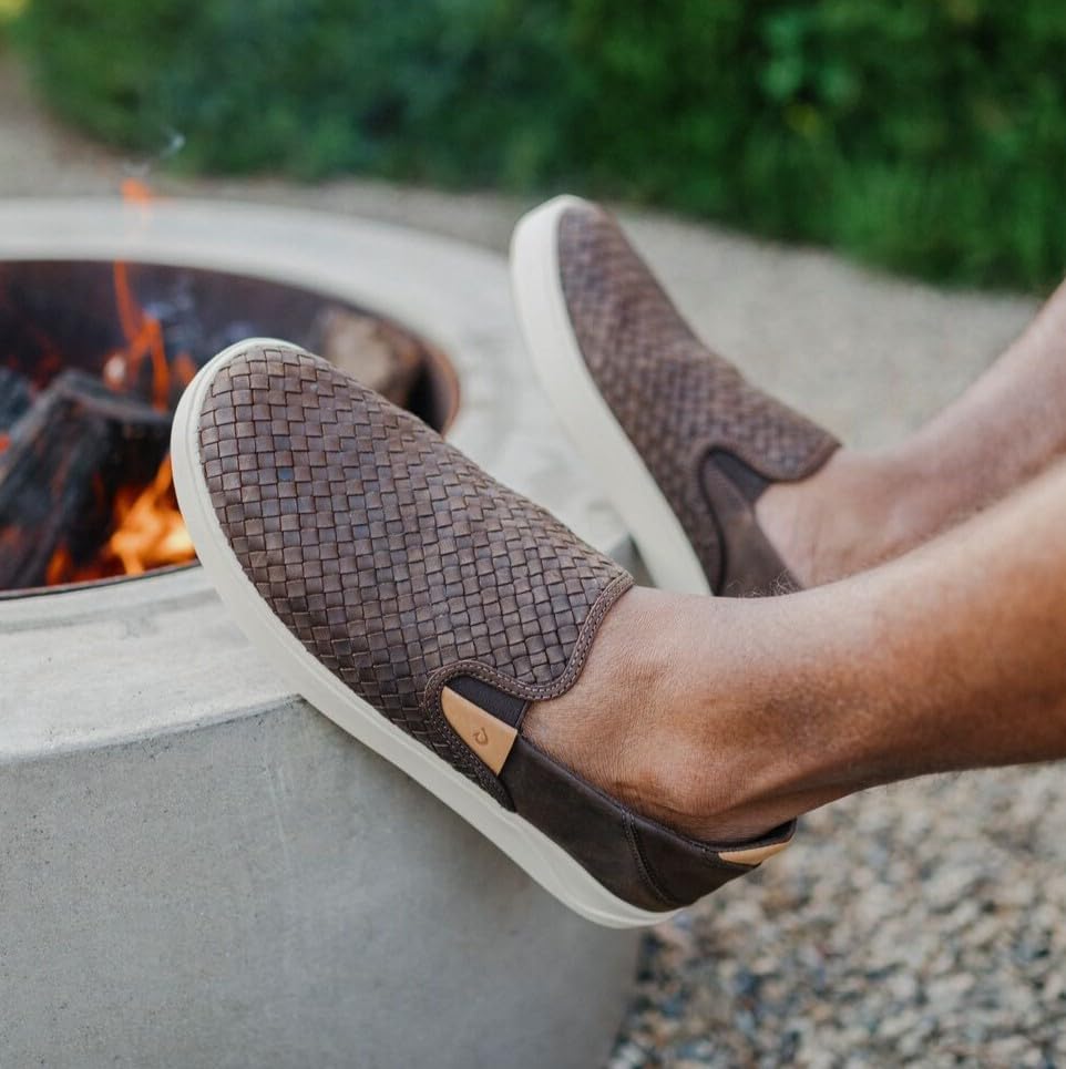 OLUKAI Lae'ahi Lauhala Men's Woven Leather Shoes, Versatile Everyday Leather Sneakers, Easy Slip On Design, All-Day Wear & Comfort - Image 3
