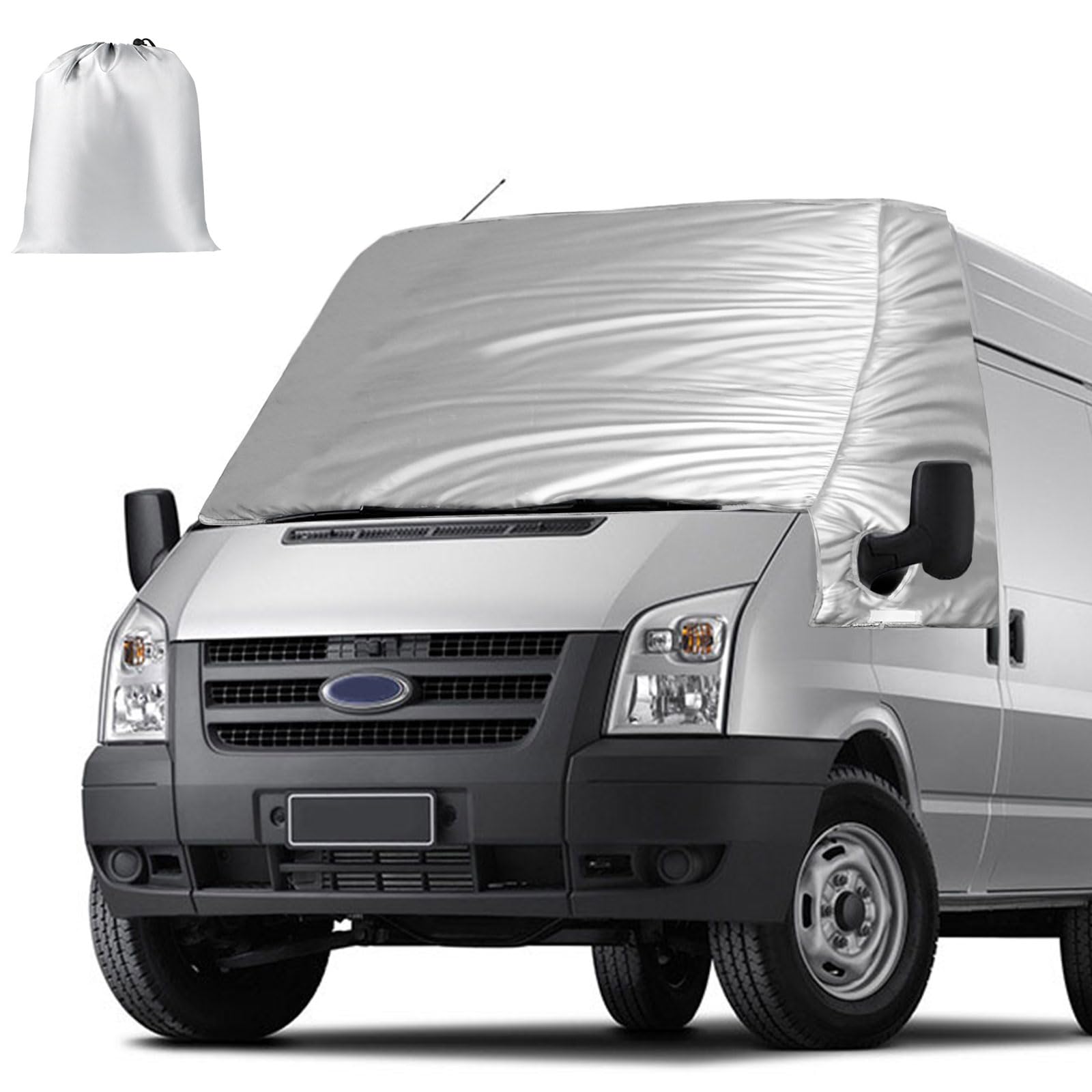Copertura Termica Esterna per Parabrezza per Ford Transit Van MK7 2006-2013 | per Tetto Medio e Basso, Opaltool Luxus Copertura Argentata per Parabrezza Antigelo con Funzione Oscurante