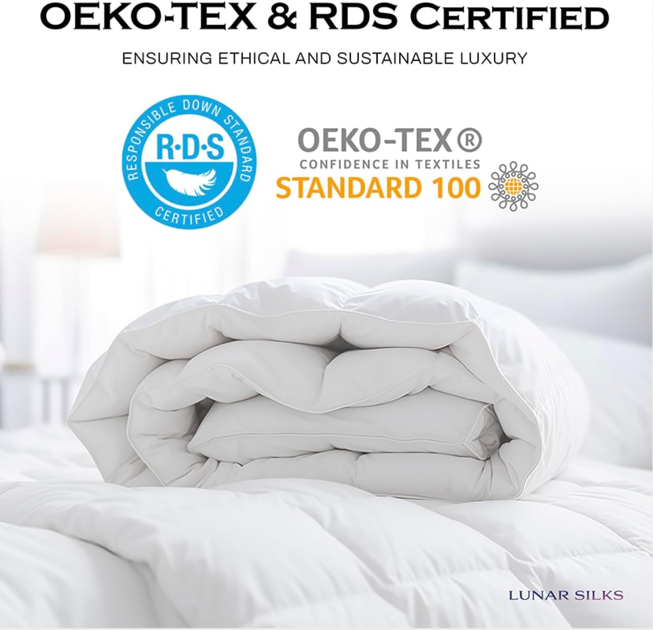Lunar - Luxury Ethical Goose Down Comforter - All-Season, 400 Thread Count Ultra-Soft Sateen, RDS & Oeko-TEX Certified Duvet Insert with Eight (8) Corner Loops (King Size)