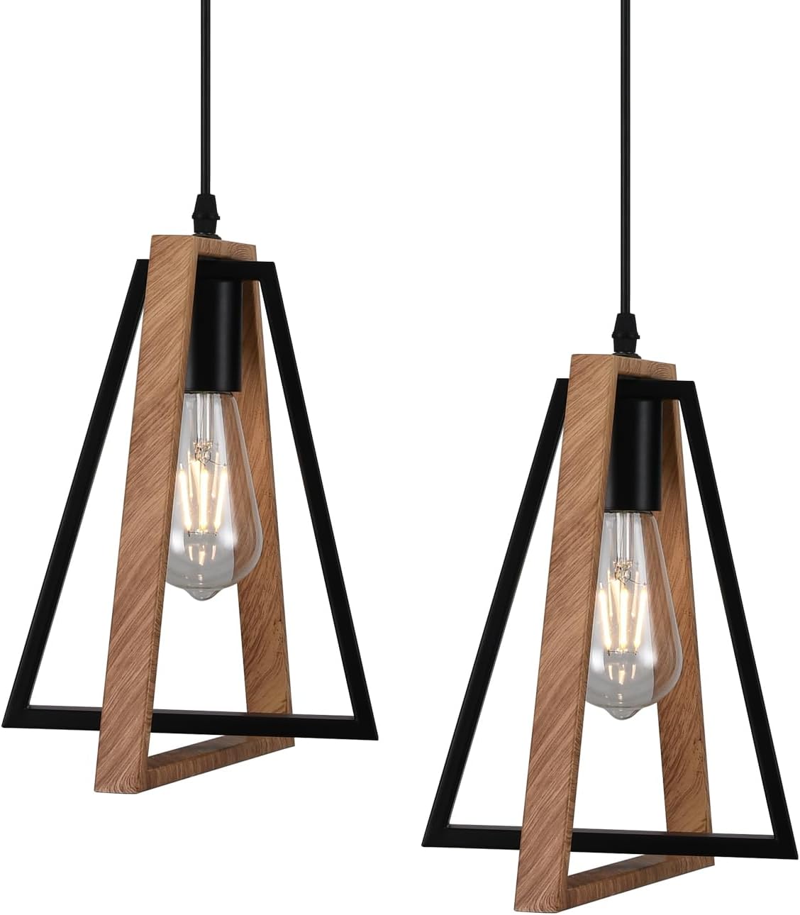 Flyrose Modern Wood and Black Pendant Light Fixture
