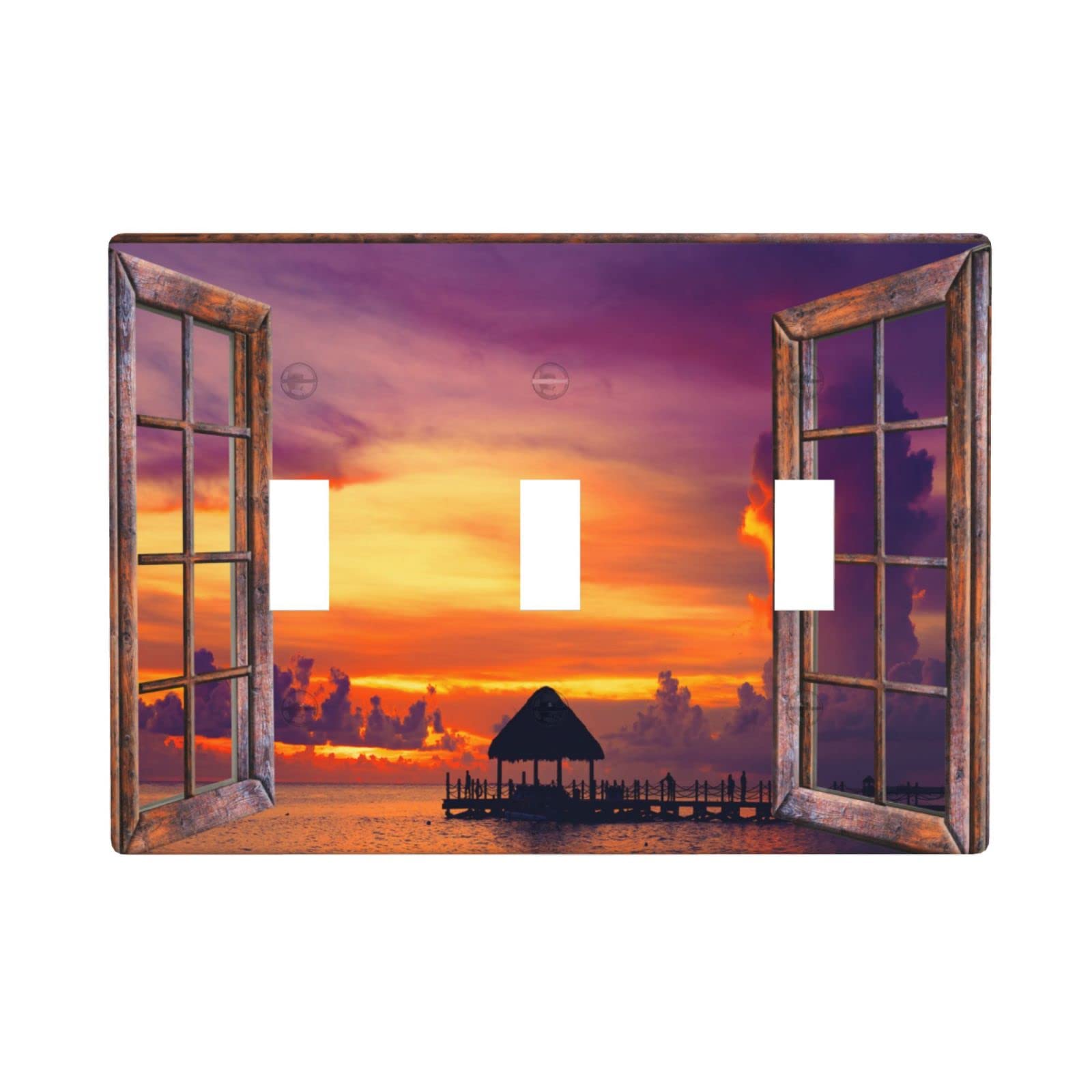 Nautical Theme Seashore Light Switch Covers Decorative Sunset Coastal Decorative Wall Outlet Covers Decorate Kitchen Vintage Triple Toggle Receptacle Wall Plate Cover