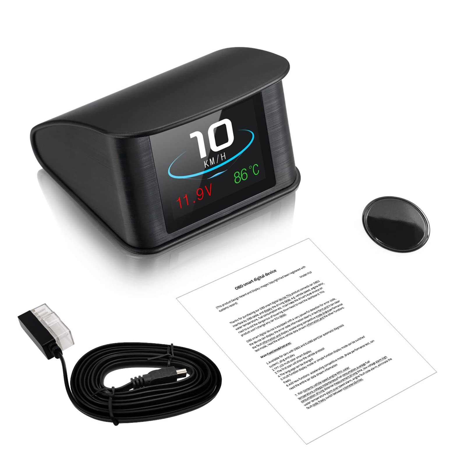 Shkalacar Head Up Display, 2,2 Zoll- Digital OBD2 HUD Display mit Intelligente Erinnerung, Alarmsystem, Autoleistungstest, Auto Tachometer und Water Temperature Meter
