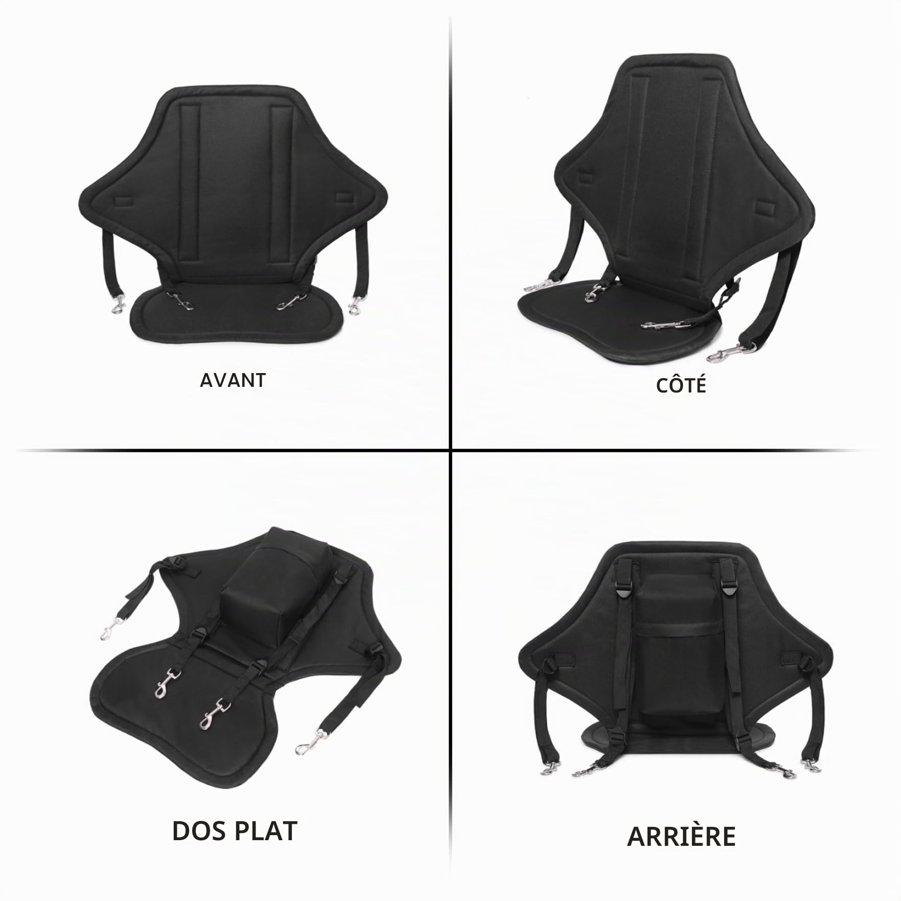Siège de kayak avec support dorsal Siège de planche à pagaie/canoë réglable en nylon avec mousquetons et sac rangement Accessoires kayak réutilisables détachables planche à pagaie