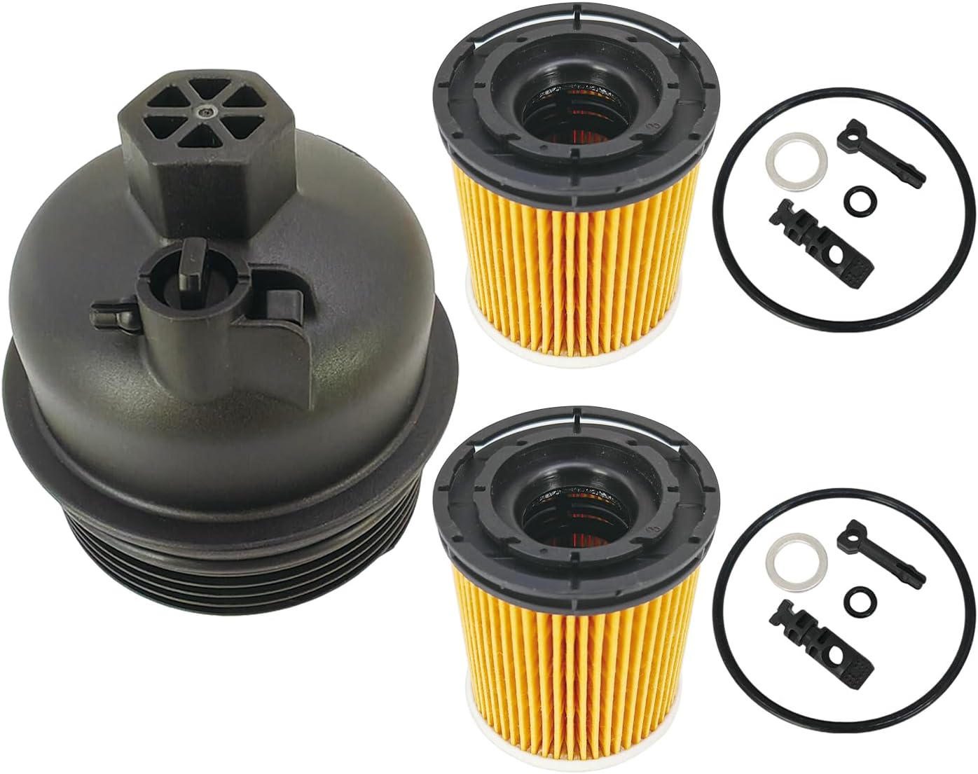 Engine Oil Filter Housing Cover Cap Assembly With 2 Pack Oil Filters Fit for Hyundai Accent Elantra Kona Santa Fe Sonata Tucson Venue Kia K5 Rio Sorento Sportage 1.6L, Replace 26315-2M000 26350-2M000