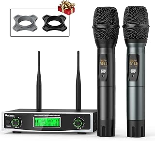 Fifine Wireless Microphone System, Two Handheld Dynamic Cordless Mic and Dual Channel Receiver, 50 Selectable UHF Frequenc... Price In India
