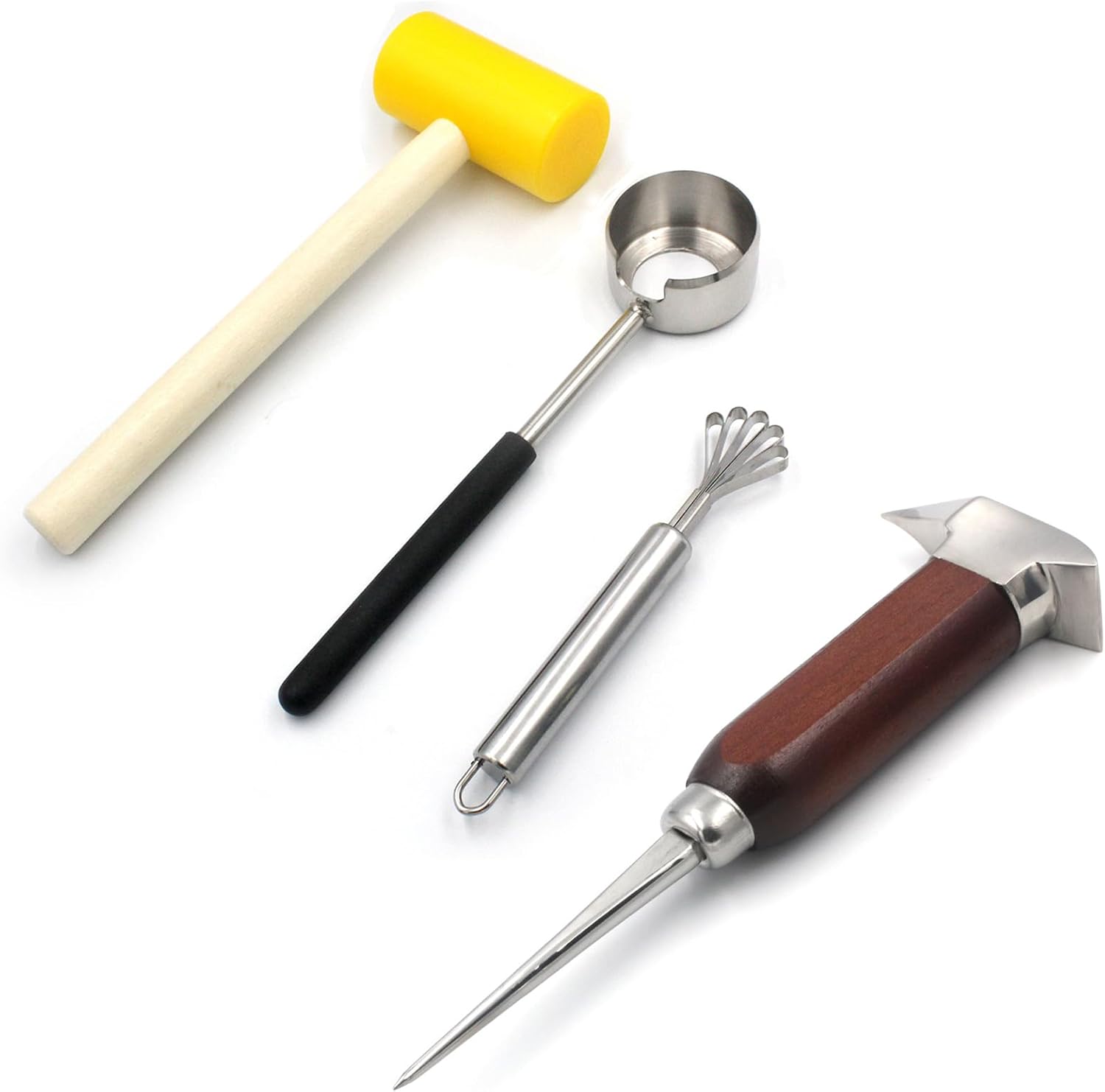 Coconut Opener Set for Young, Coconut Tools for Meat Removal with Hammer & Stainless Steel Knifem, Ice Pick Stainless Steel, Ice Picks for Breaking Ice, Ice Chisel with Wood Handle