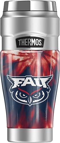 THERMOS Florida Atlantic University - Vaso de viaje oficial de acero inoxidable con teñido anudado King, aislado al vacío y doble pared, 16 onzas