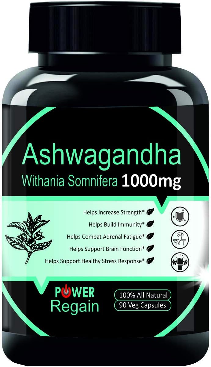Power Regain- 100% Natural Ashwagandha Root Extract 1000 mg - 90 veg Capsules