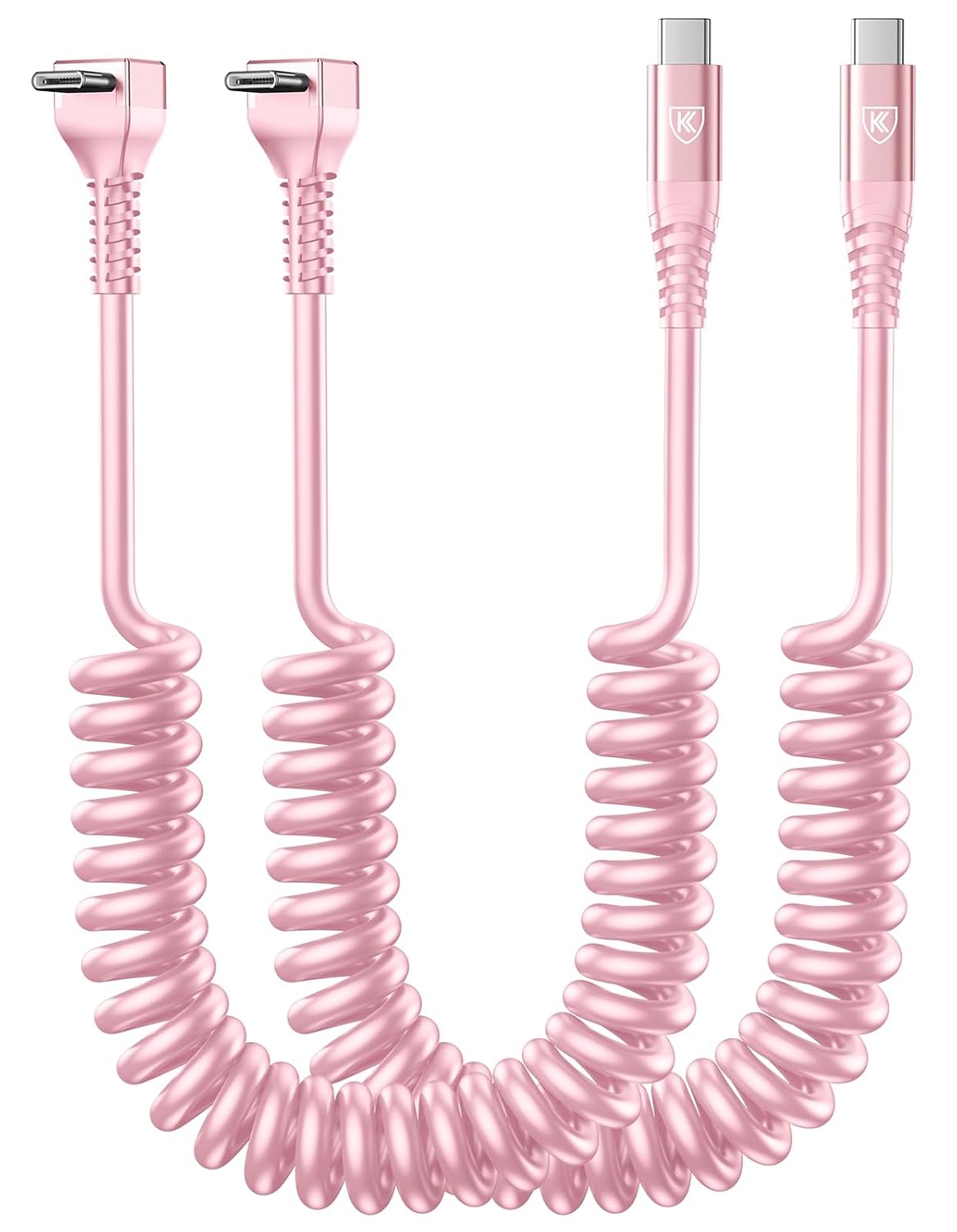 90 Degree Coiled USB C Cable for Car 3FT, 2Pack USB C to USB C Cable 3A Fast Charging, USB C to C Cable for CarPaly/Android Auto,Right Angle Type C Cord for iPhone 17/16/15/Pro Max and More-Pink