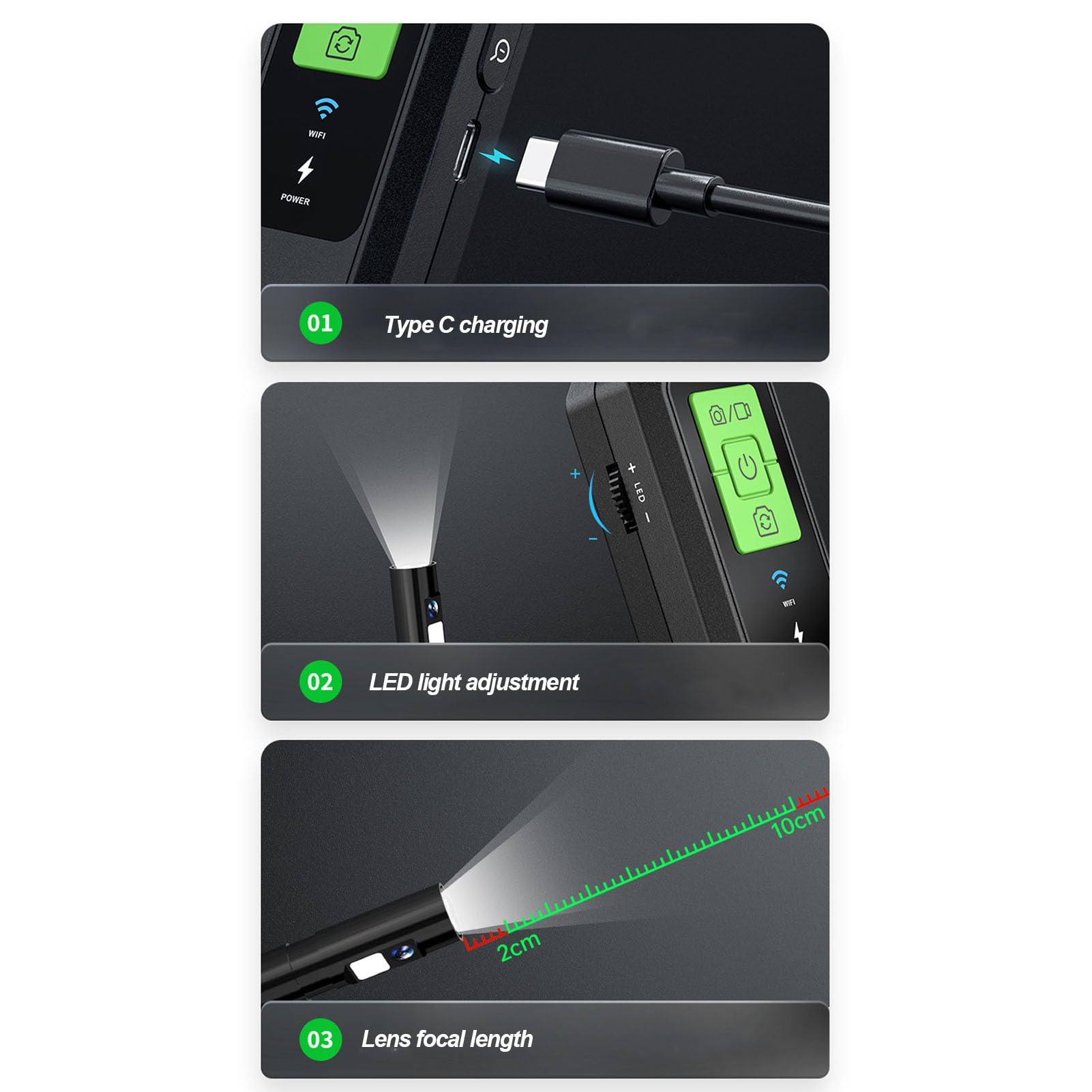 Industrie Endoskopkamera Mit Licht, WiFi Endoskopkamera Inspektionskamera Rohrkamera, 8mm wasserdichte Endoskop Kamera Handheld Endoskopkamera Mit 850mah Wiederaufladbar Batterie Für Heimrohr, Auto
