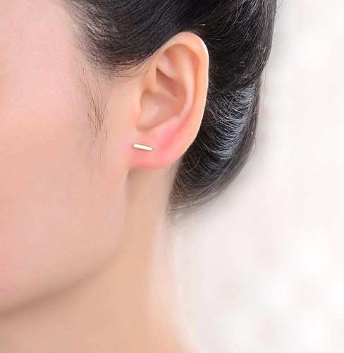 Miniatura 2 de Adabele Real Yellow Gold Plated Sterling Silver Tiny Stud Earrings Circle Dot Triangle Star Moon Bar Minimalist Hypoallergenic Nickel Free Women