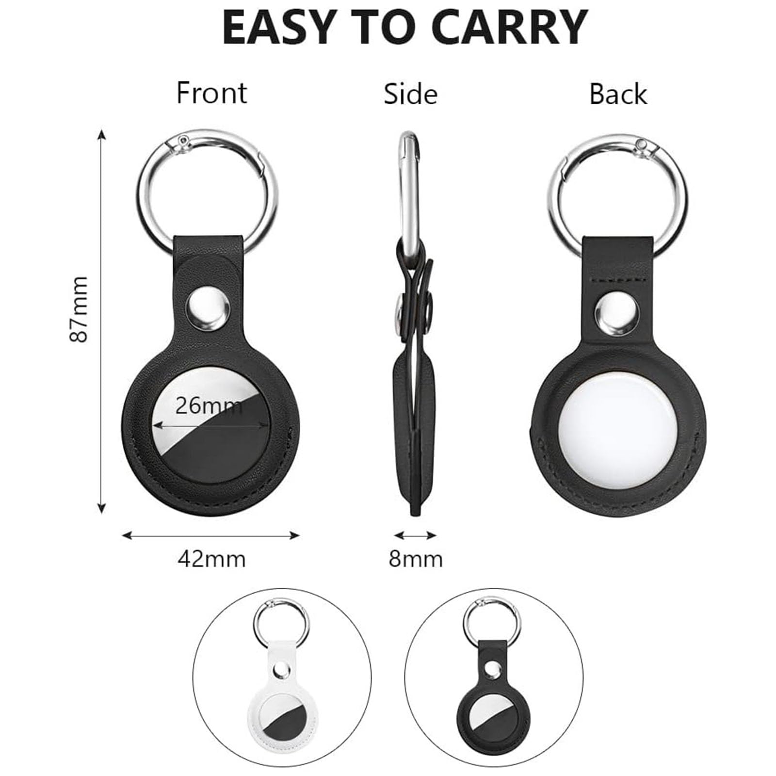 Ainiv Llavero para AirTag, 2 Pieza Llaveros para AirTag Funda Protectora, PU Localizador Portátil Antipérdida, Protectora de Cuero Funda Bluetooth Tracker Mascotas y Mochilas — view 2