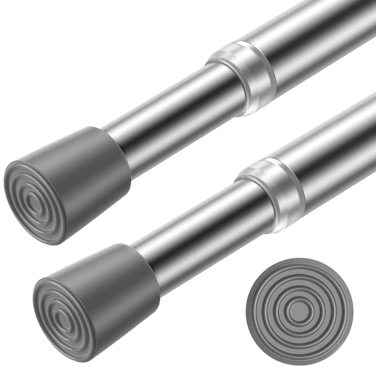 AIZESI 2 Stück gardinenstange ohne bohren 68-100cm，5/8 Durchmesser, teleskopstange vorhang, Silber gardinenstange zum klemmen - Teleskopstange, Duschstange & Kleiderstange