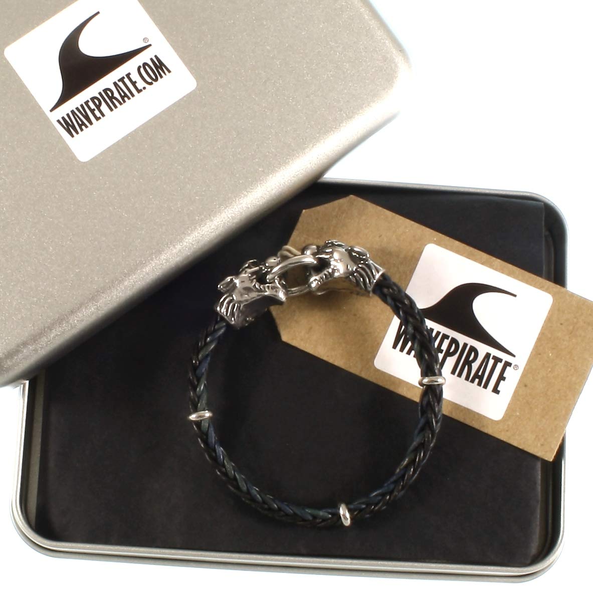Echt Leder-Armband LÖWE LION Edelstahl Z8 Blau/Sw Männer Herren