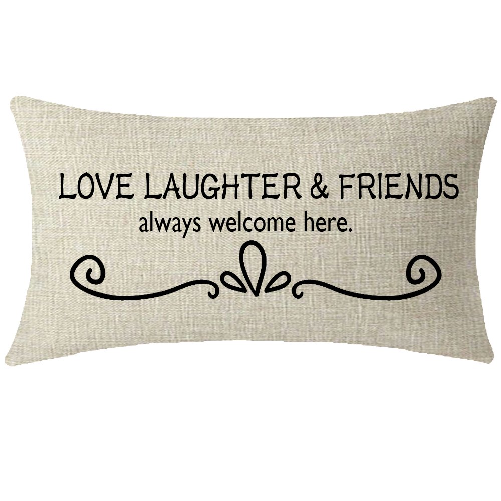 Itfro 2 Nice Sister Best Friends Mothers Gift Love Laughter And Friends Always Welcome Here Lumbar Cream Burlap Throw Pillow Case Cushion Cover Couch Sofa Decorative Rectangular 12X20 Inches