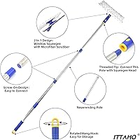 Vista 4 de ITTAHO Limpiador de escobilla de ventana de 53 pulgadas, kit de herramientas de limpieza de ventanas 2 en 1, kit de lavado de ventanas con poste