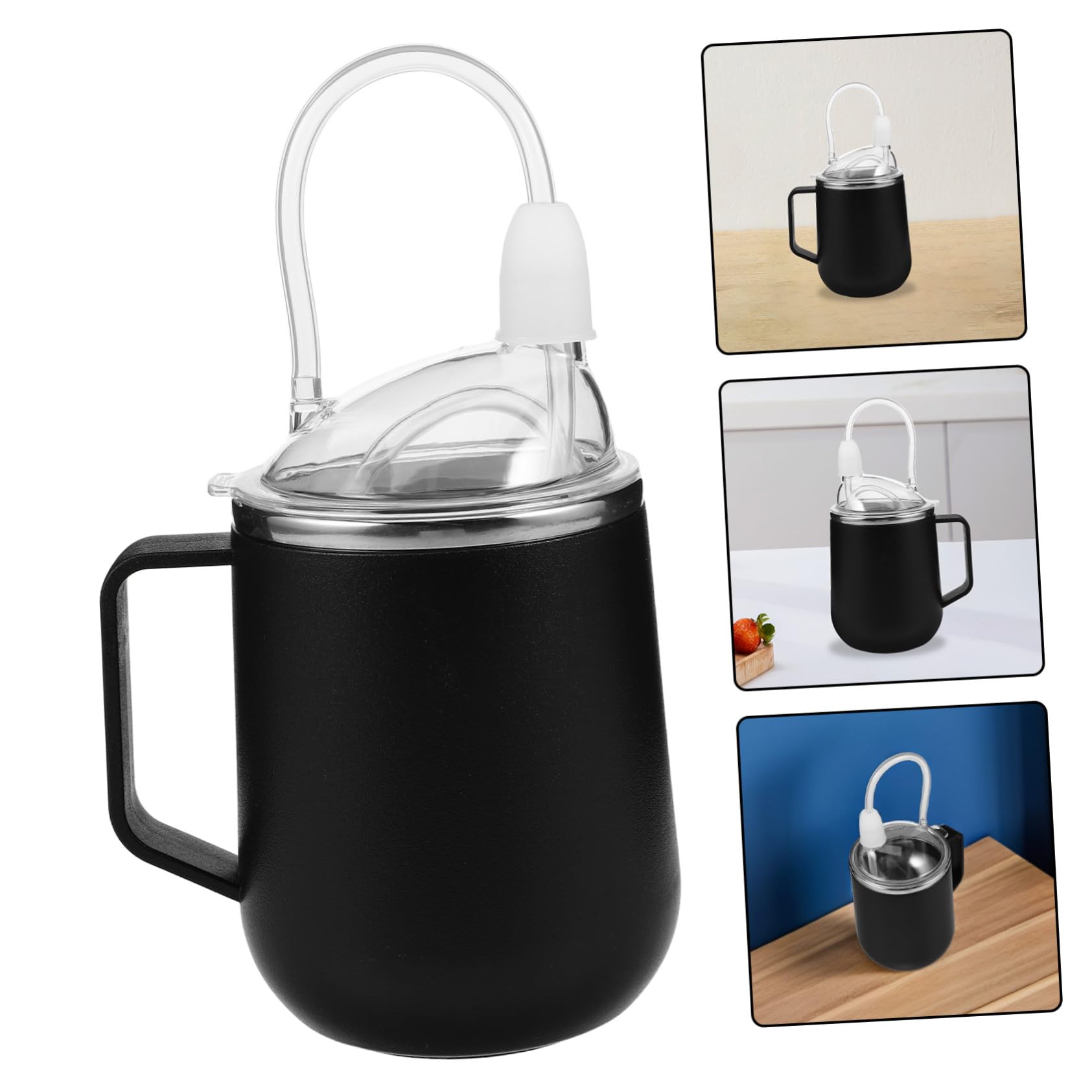Veemoon Pflege Strohhalmbecher 450ml aus Edelstahl in Schwarz