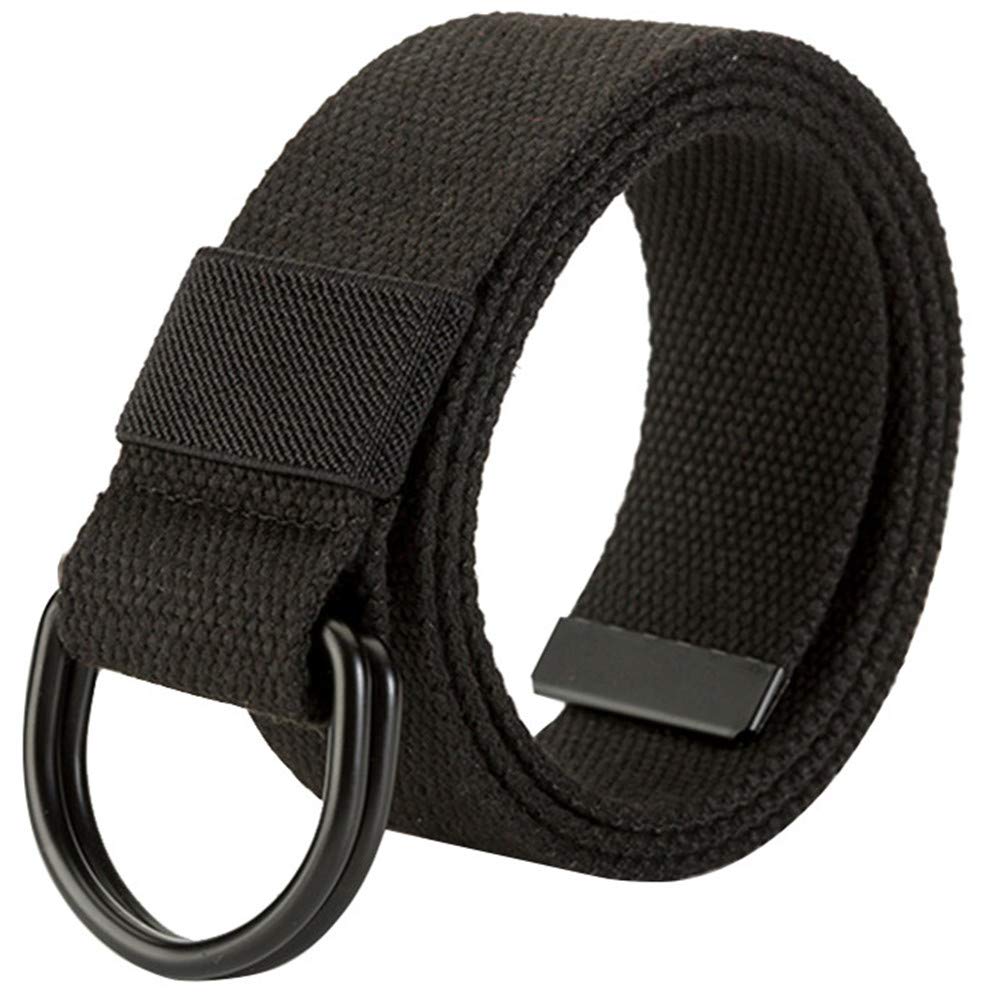 HotYou Unisex Tactical Belt，Canvas Belt with D-ring,Black,Width:3.8 CM,Length:130 CM